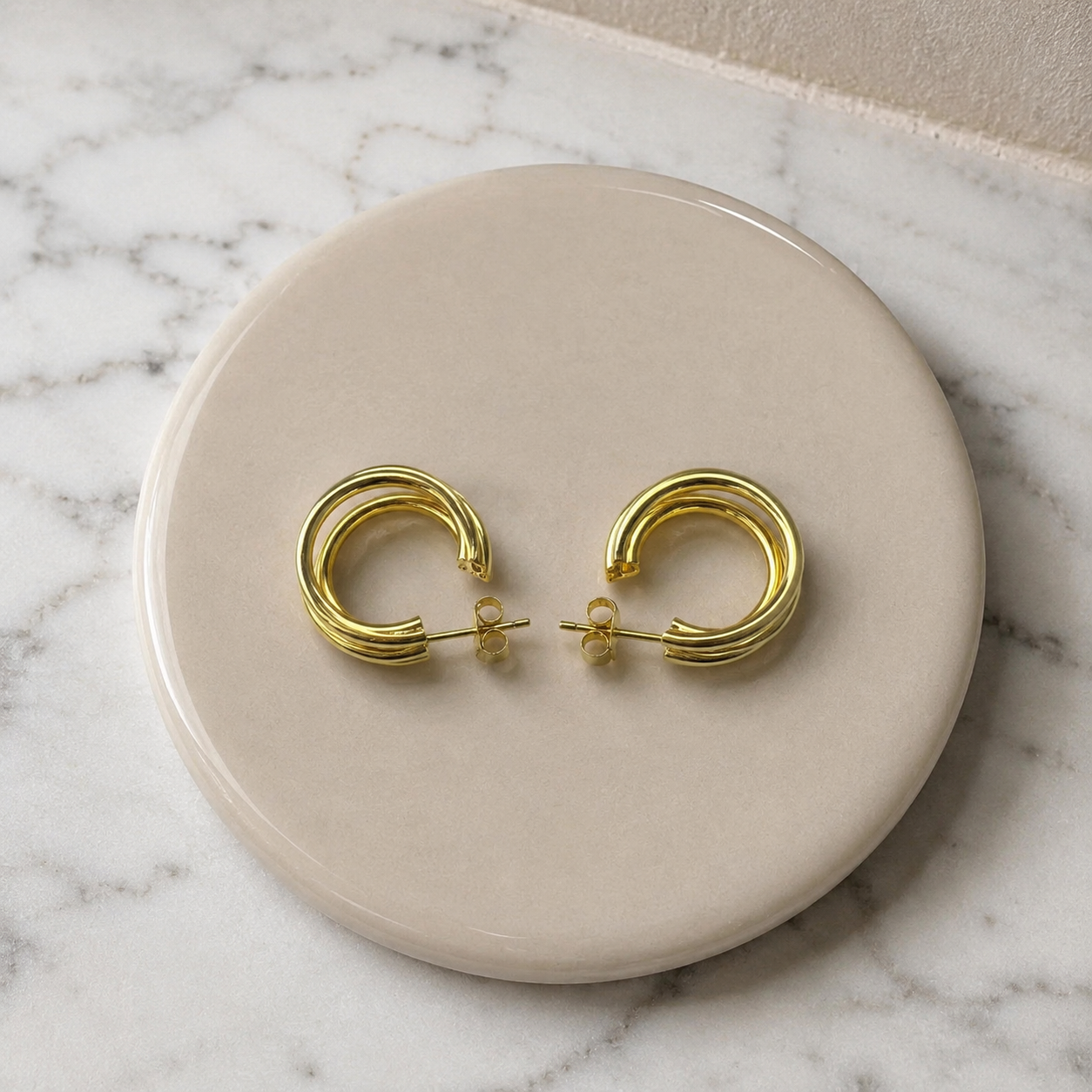 Sculpted Triple Hoop Earrings – Minimalist Gold-Tone Statement Jewelry