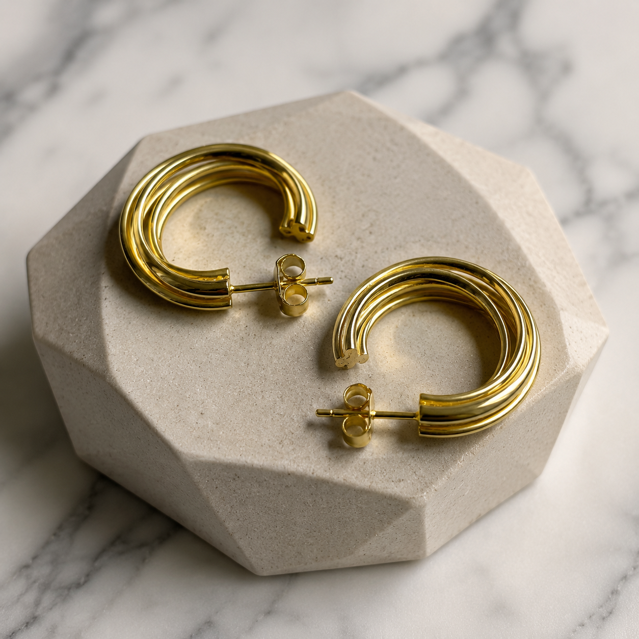 Sculpted Triple Hoop Earrings – Minimalist Gold-Tone Statement Jewelry