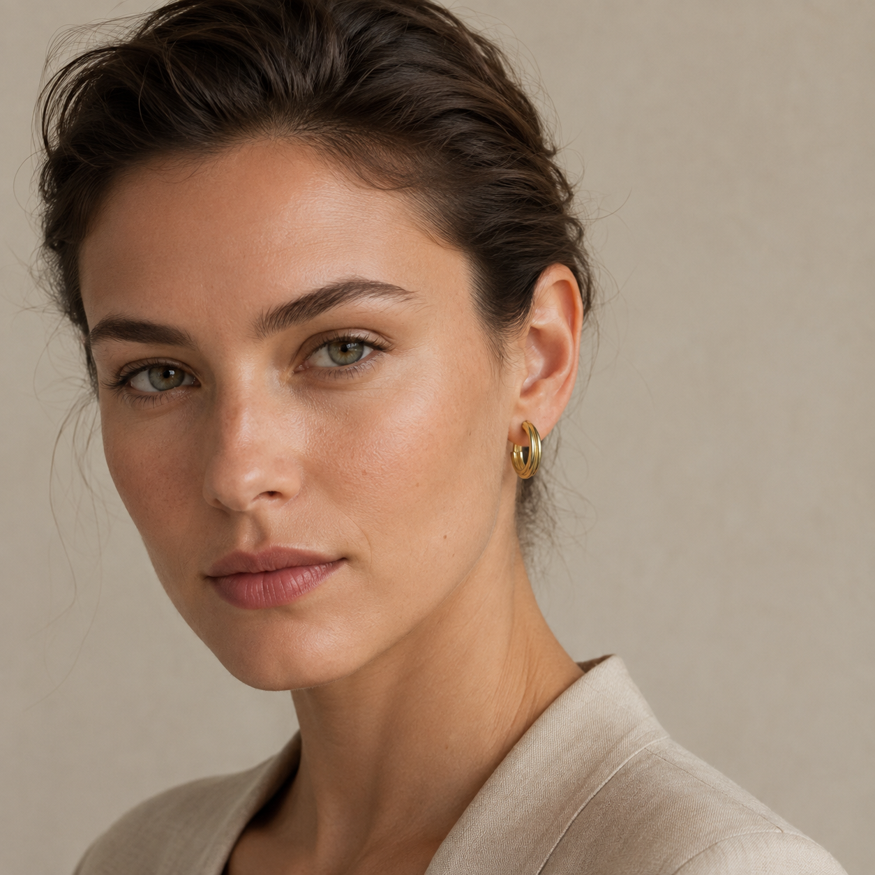 Sculpted Triple Hoop Earrings – Minimalist Gold-Tone Statement Jewelry